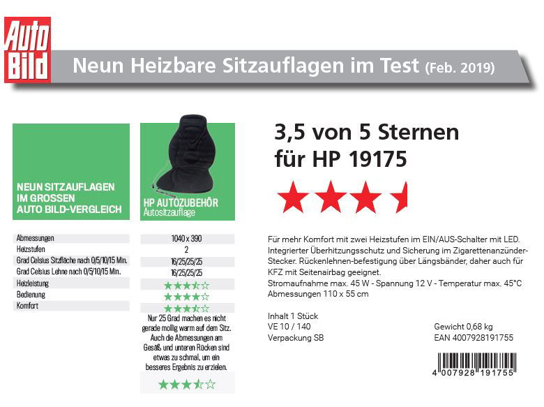 HP Autositzauflage Heizauflage Heizmatte Sitzheizung Heizkissen 95 x 46 cm  1 Stk, Sitzauflage, Autozubehör